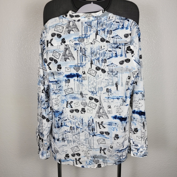 Karl Lagerfeld Women's Love From Paris All Over Print LS Button Up Shirt Sz S - Picture 2 of 8